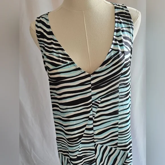 NWT DKNY Silky Sleeveless V-Neck Maxi Dress Blue White Brown Multi Stripes Sz S - Picture 3 of 12